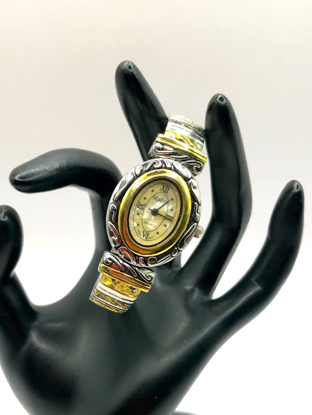 Geneva Two-Tone Gold and Silver-Tone Oval Bracelet Watch